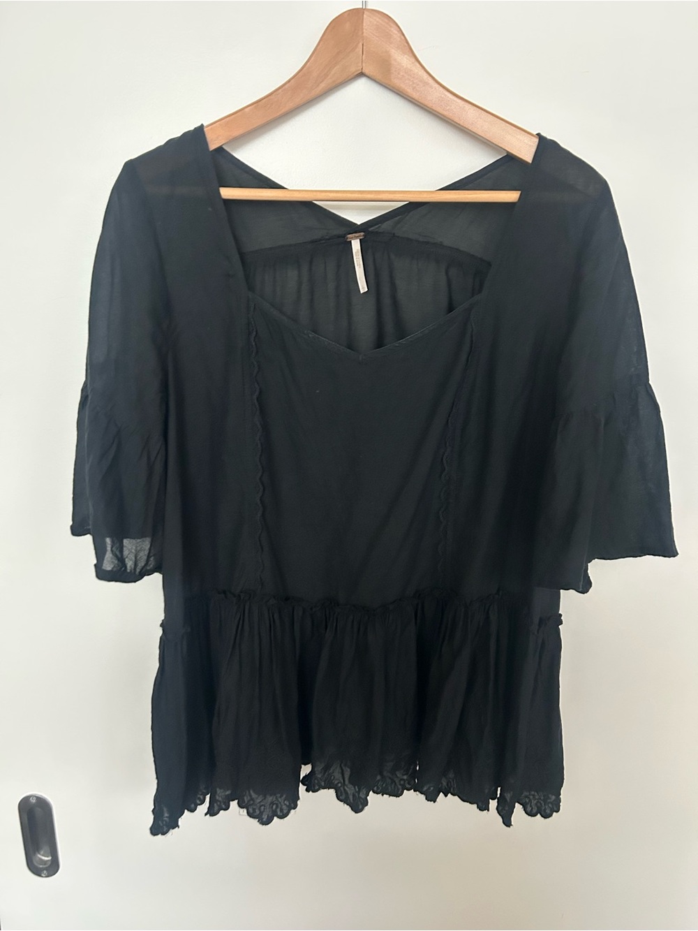 Free People Black Peplum V-Neck Blouse